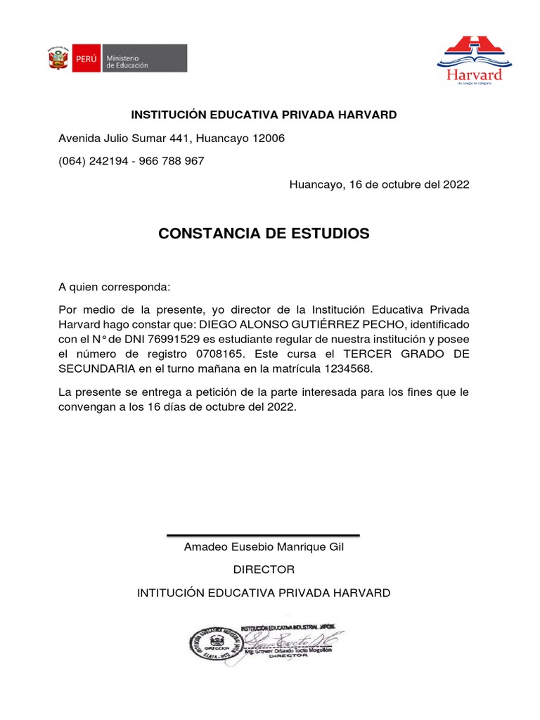 Constancia de Estudios Secundaria | PDF | Salud y bienestar