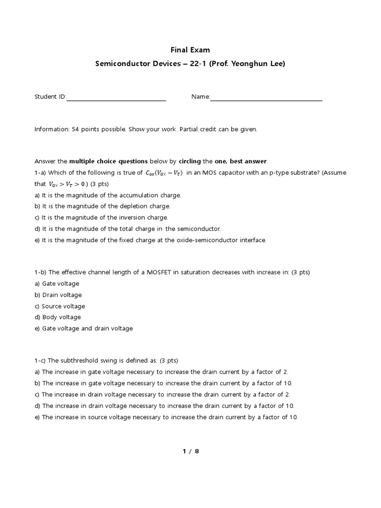 Semiconductor Devices Exam Questions | PDF | Field Effect Transistor ...