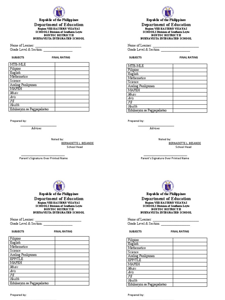 DepEd Temporary Grade Slip Template | PDF | Science