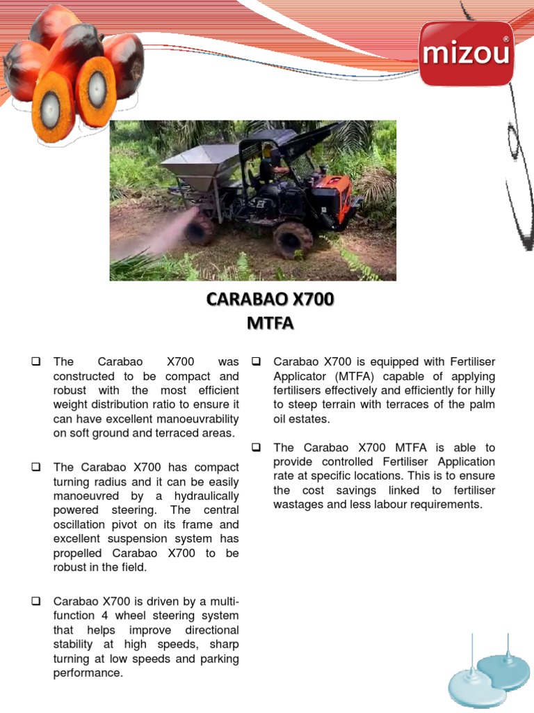 Carabao X700 MTFA Fertilizer Applicator | PDF | Steering | Tractor