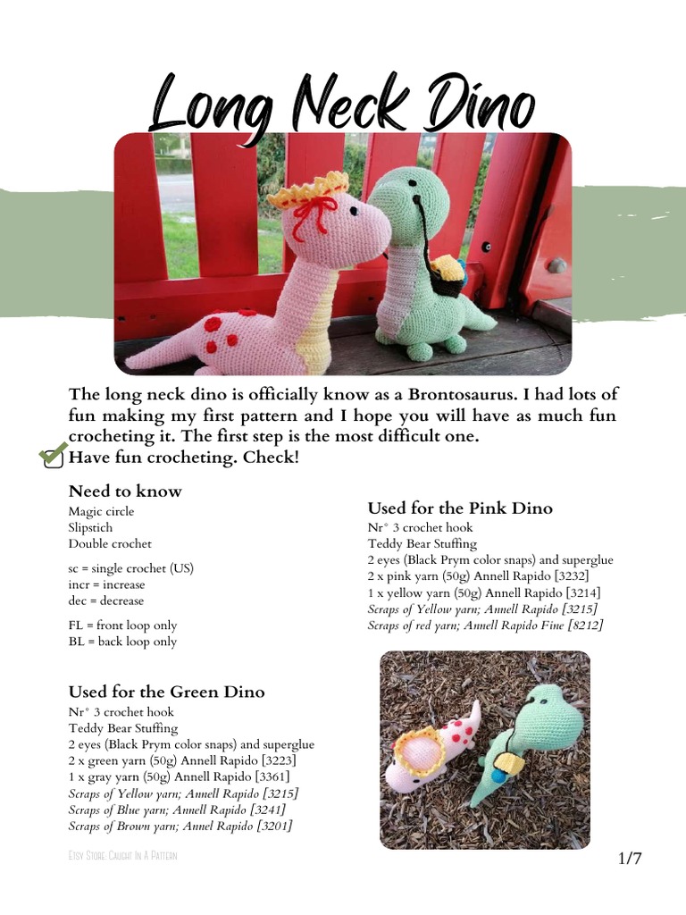 Long Neck Crochet Dinosaur Amigurumi PDF Pattern, PDF, Handicrafts