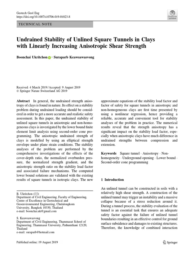 Undrained Stability of Square Tunnels in Clays | PDF | Stress ...