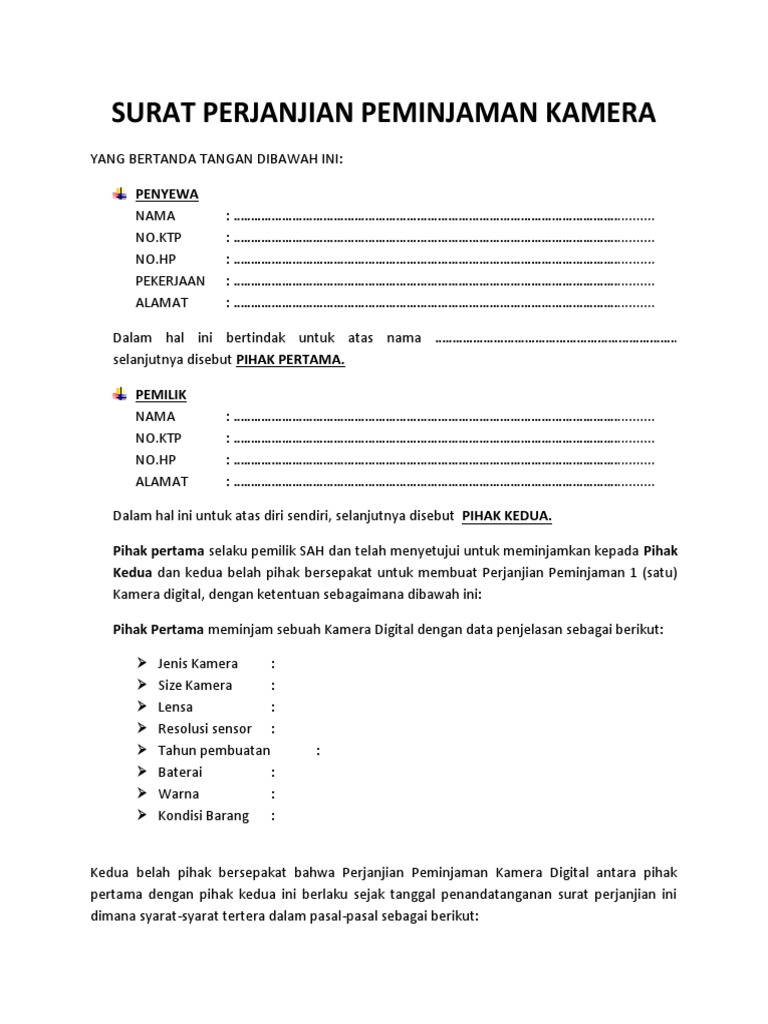 Surat Perjanjian Peminjaman Kamera | PDF