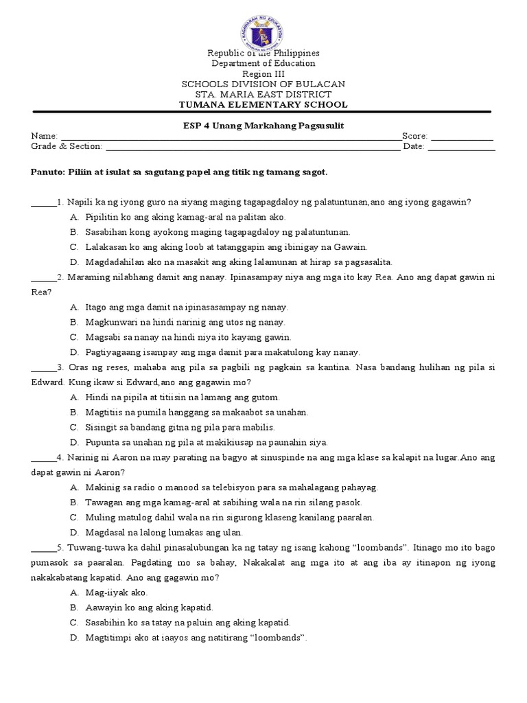 Esp First Periodical Test Pdf