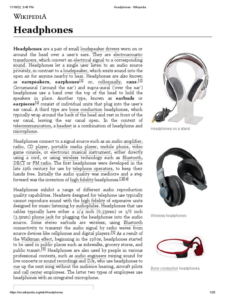 Headphones Wikipedia PDF Headphones Loudspeaker