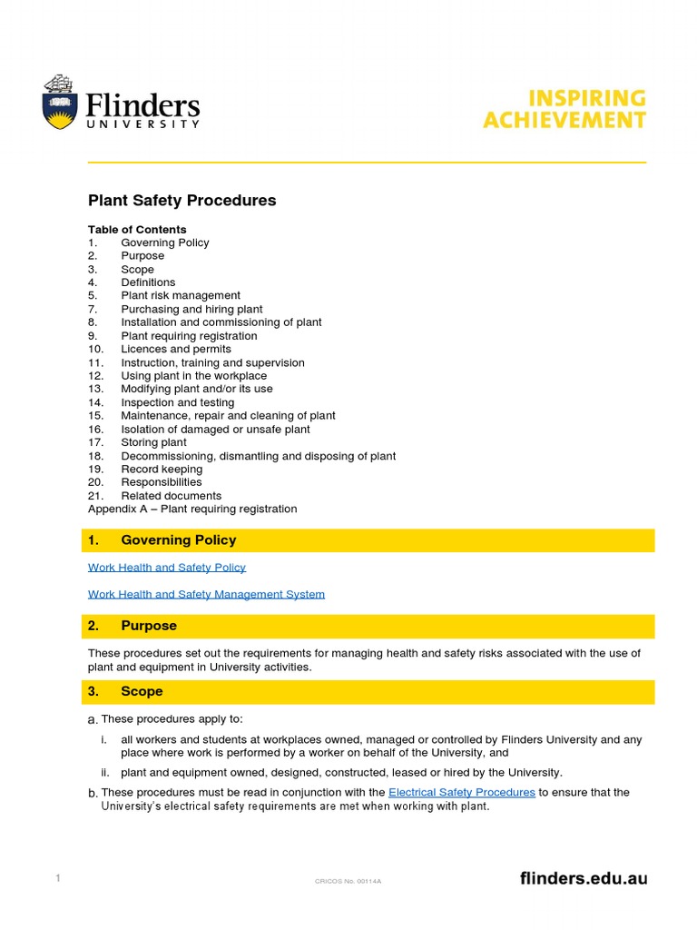 Plant Safety Procedures PDF Occupational Safety And Health Safety