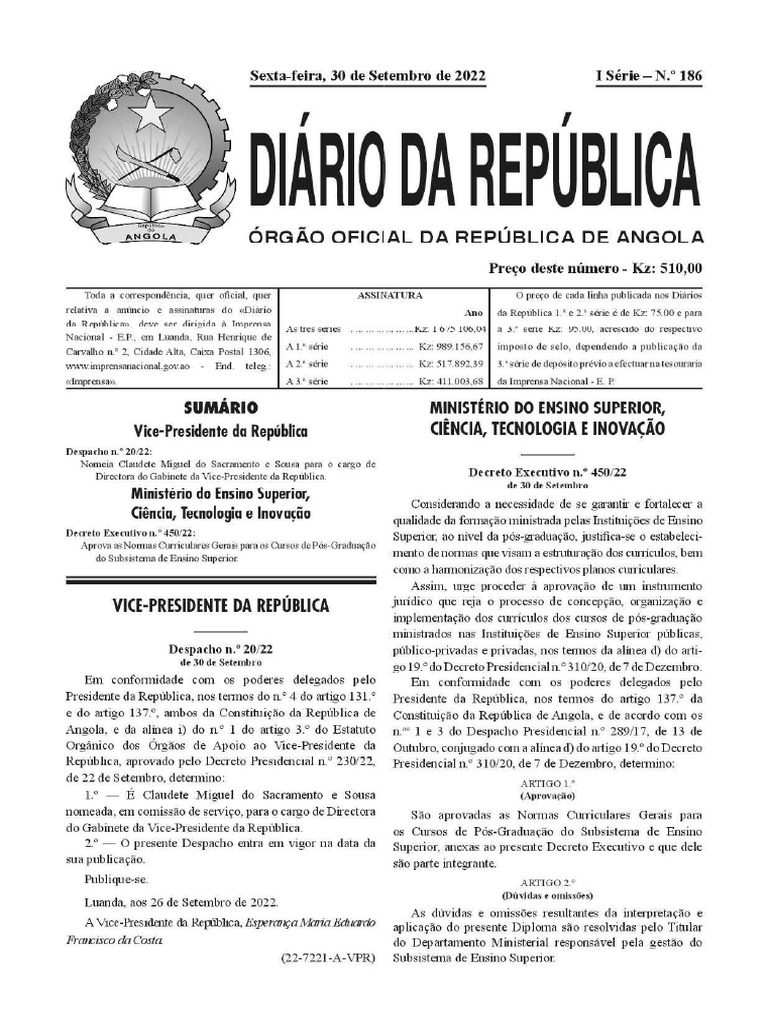 Decreto Executivo 450 Aprova As Normas Curriculares Gerais para Os