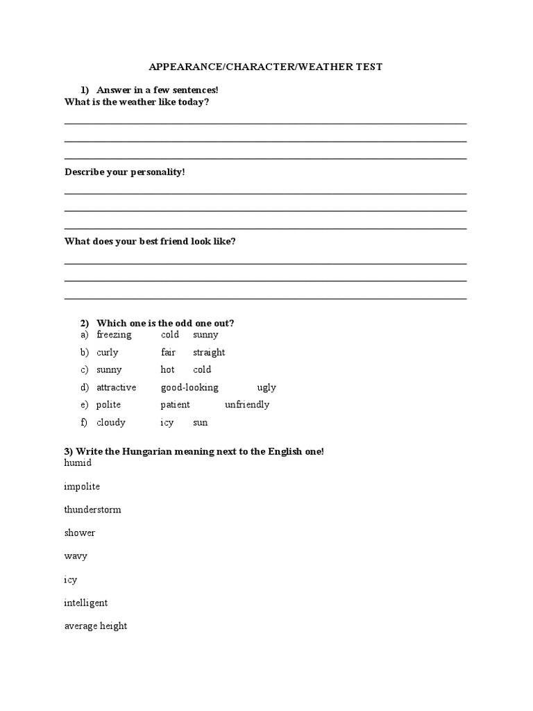 Appearance - Character - Weather Test | PDF | Technology & Engineering