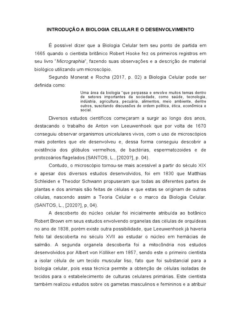 INTRODUÇÃO A BIOLOGIA CELULAR E O DESENVOLVIMENTO | PDF