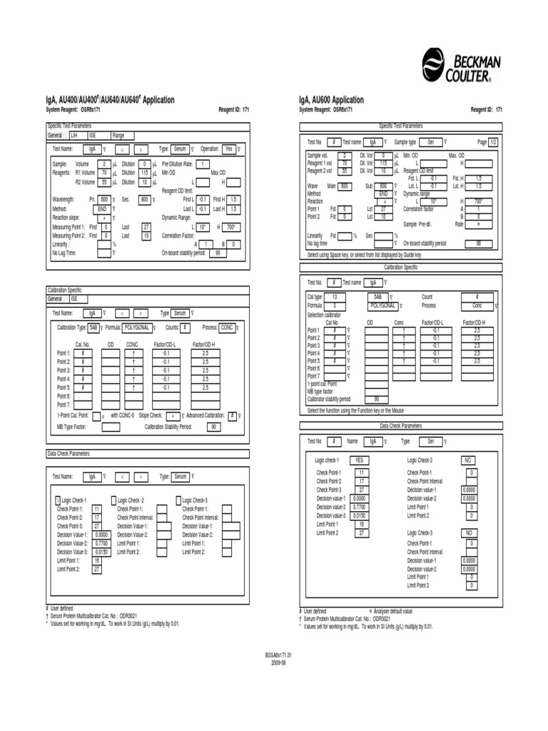 EN - IMMUNOGLOBULIN A (Setting Sheet) | PDF | Calibration | Science