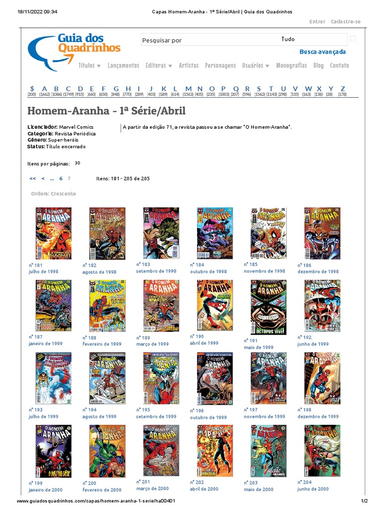 Capas Homem-Aranha - 1 Série - Abril - Guia Dos Quadrinhos9 | PDF ...