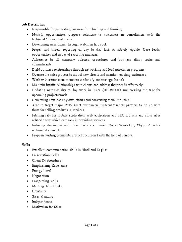 Job Description For BDE Trainee PDF