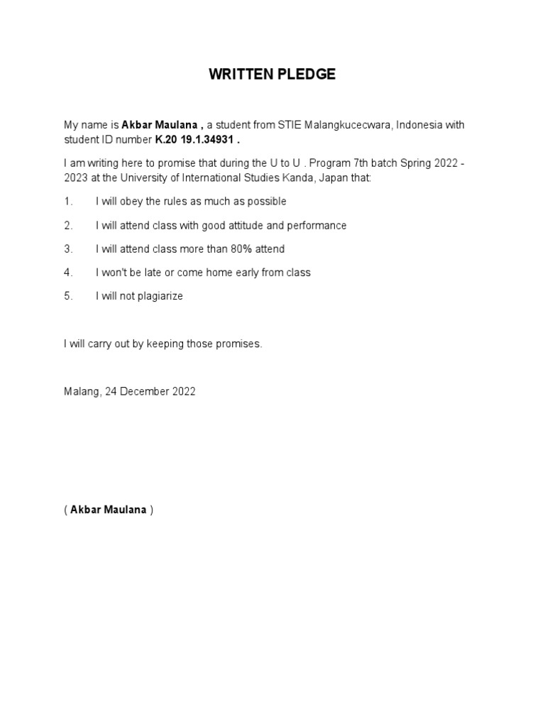 AKBAR Written Pledge | PDF | Career & Growth