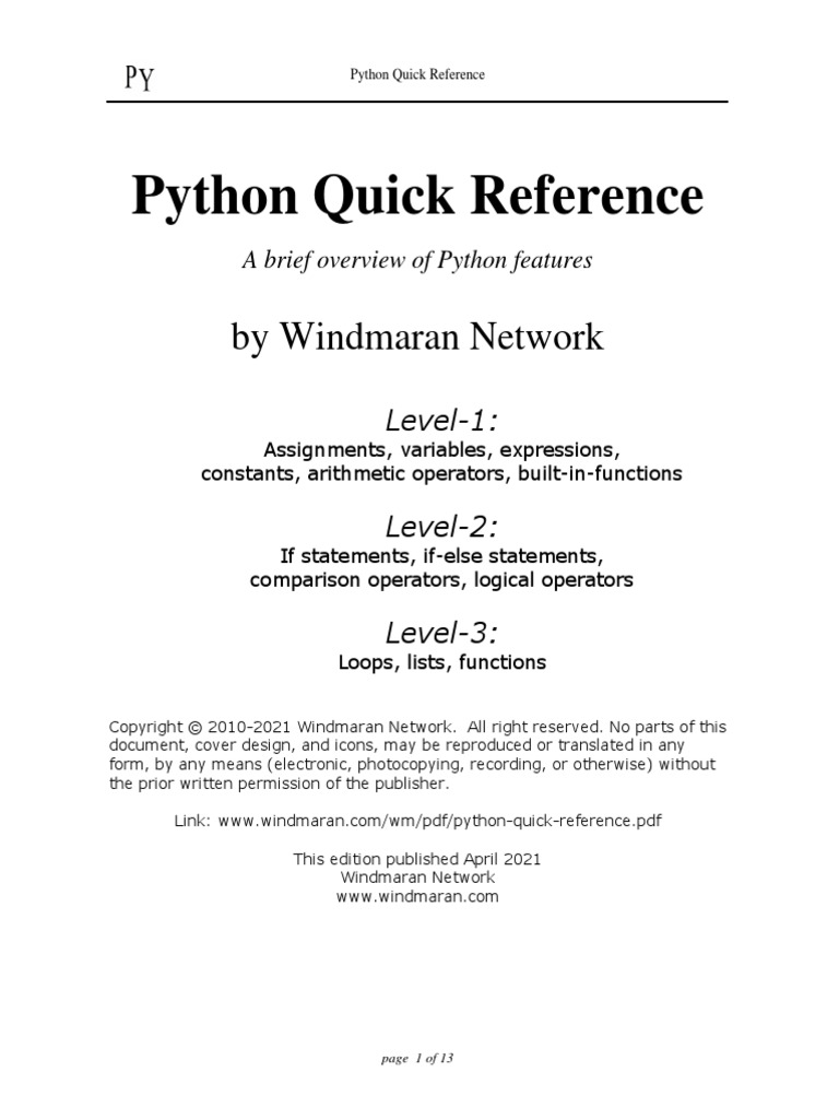 Python Quick Reference | Download Free PDF | Control Flow | Integer ...