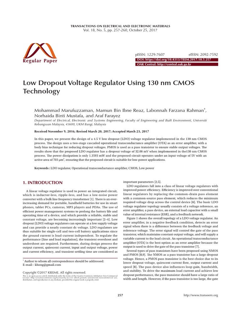Low Dropout Voltage Regulator Using 130 NM CMOS Technology | PDF