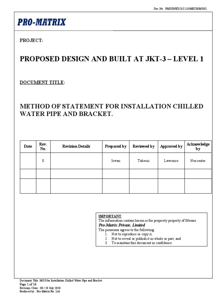 JKT3MOSM001 MOS For Installation of Chilled Water Pipes & Bracket