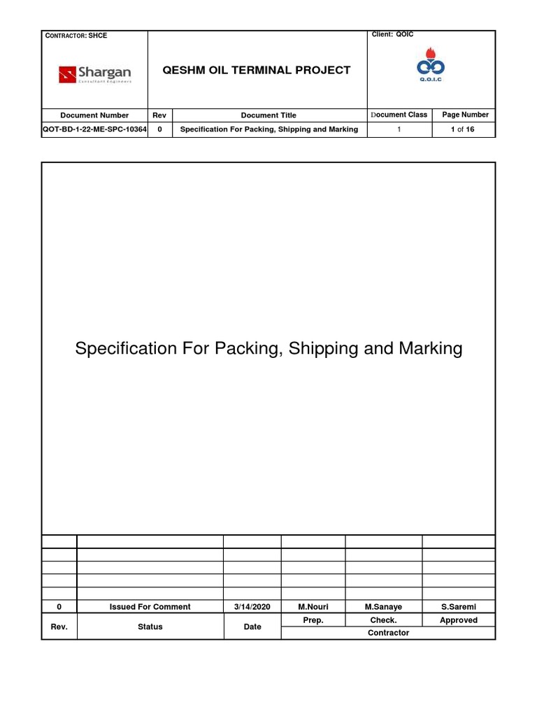 Qeshm Oil Terminal Packing Specs | PDF | Pipe (Fluid Conveyance ...