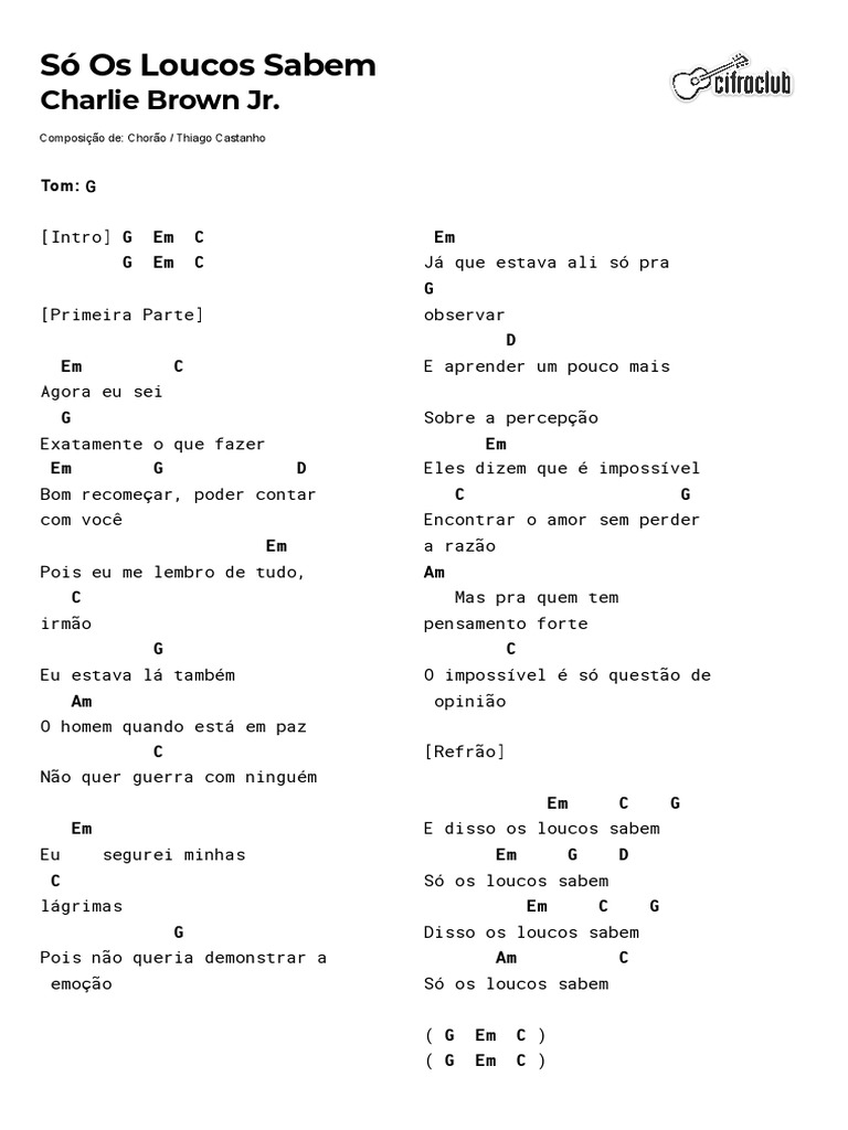 Cifra Club Charlie Brown Jr. Só