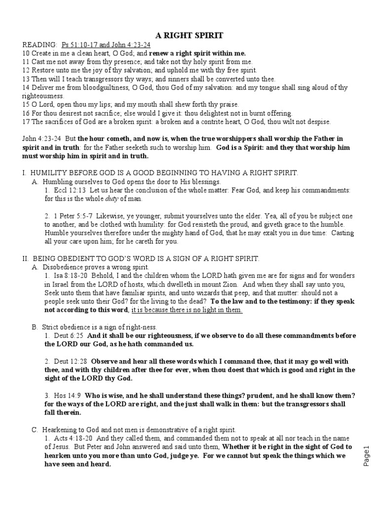 A RIGHT SPIRIT Sermon and Outline by Charles A. Yawn Sin Jesus