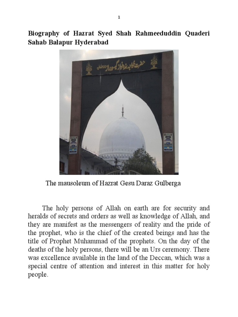 Biography of Hazrat Syed Shah Rahmeeduddin Quaderi Sahab Balapur ...