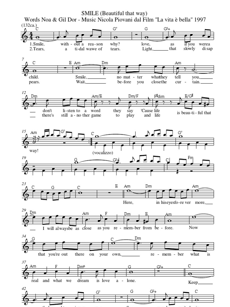 Smile La Vita è Bella Spartito Pdf