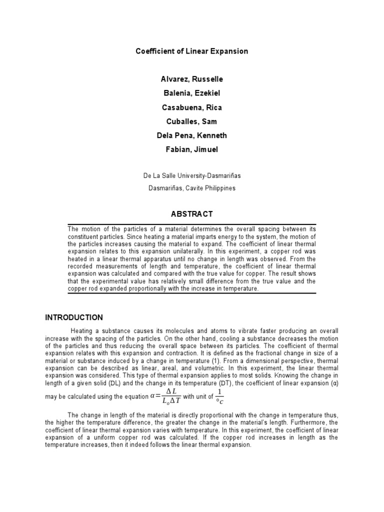 Coefficient of Linear Expansion | PDF