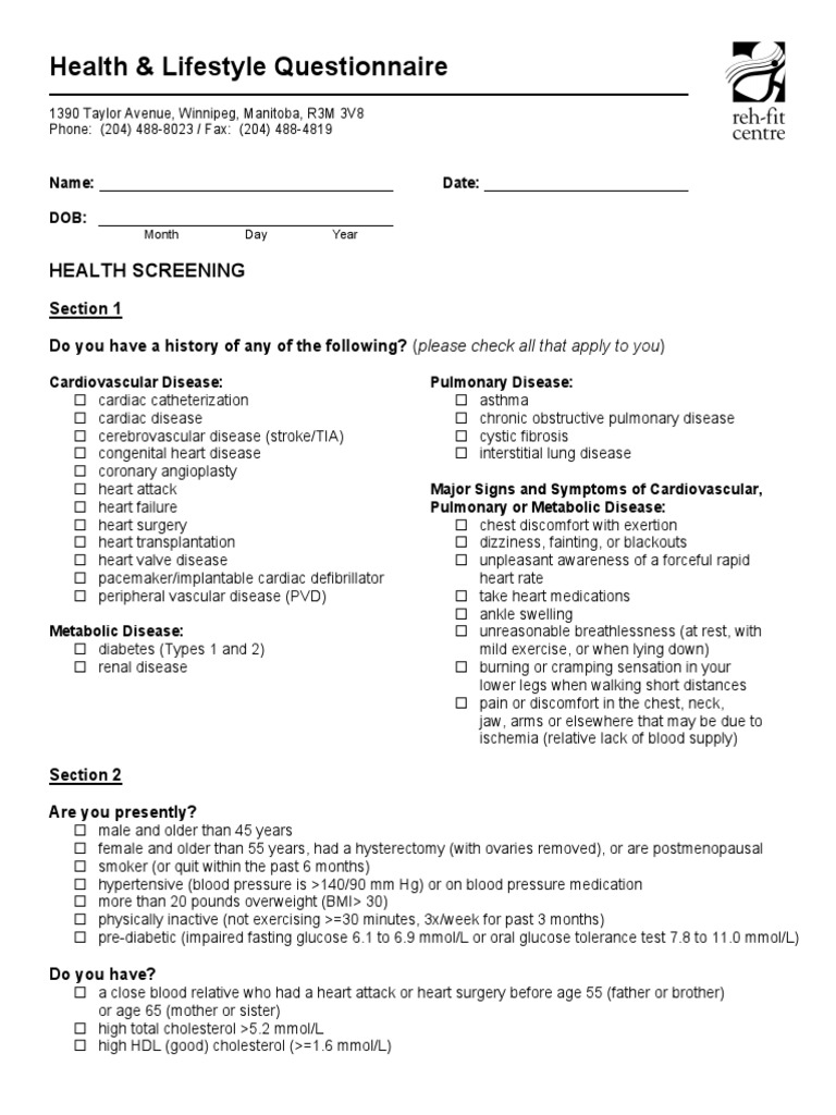 Health & Lifestyle Assessment Form | PDF | Heart | Cardiovascular Diseases