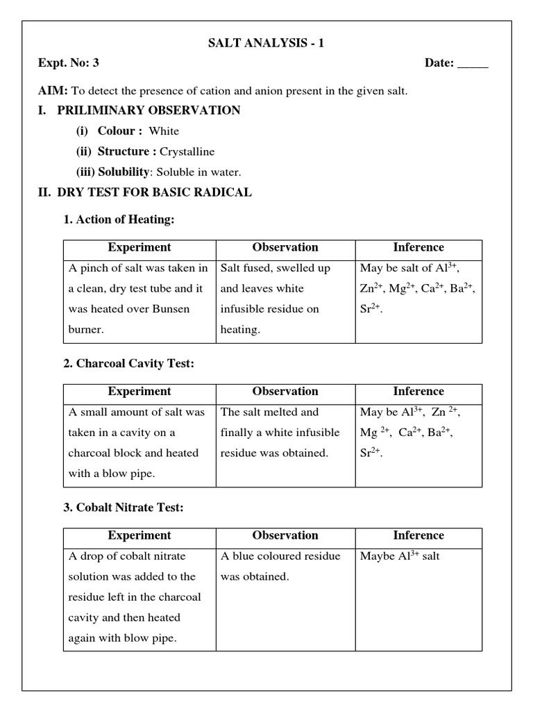 Chemistry Salt Analysis Guide | PDF | Science & Mathematics