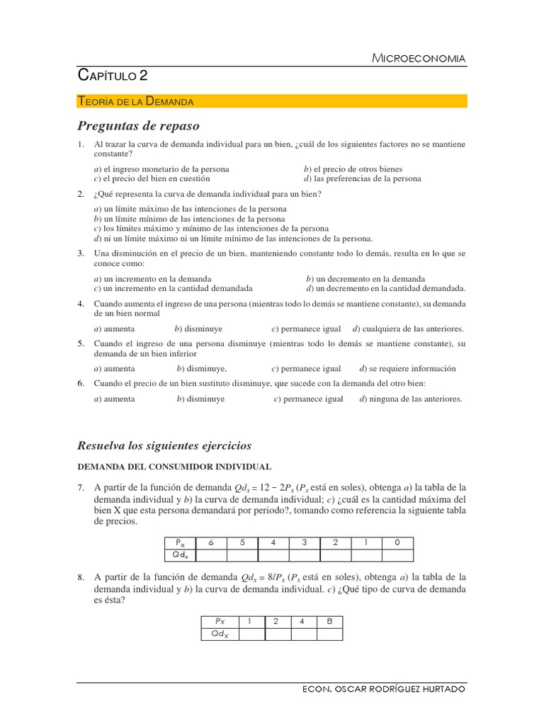 Teoría de la Demanda en Microeconomía | PDF | Curva de demanda ...
