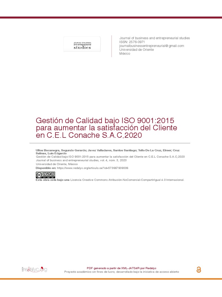 Gestión de Calidad Bajo ISO 9001:2015 para Aumentar La Satisfacción Del ...
