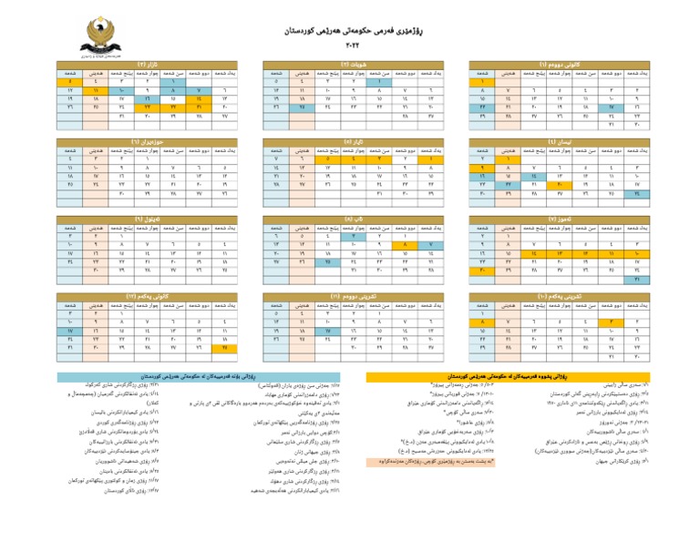 KRG Calendar 2022 Kurdish PDF