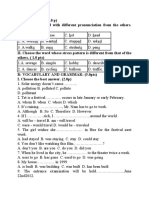 Phonetics, vocabulary, grammar and reading skills practice test