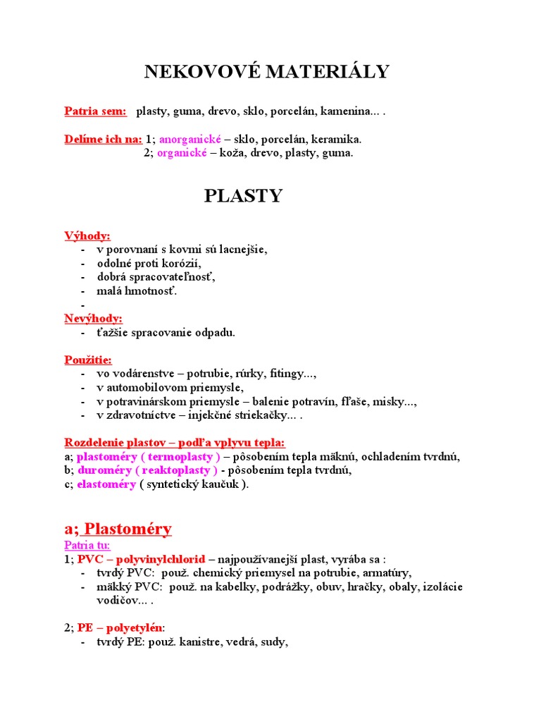 18 Nekovové Materiály - Plasty | PDF