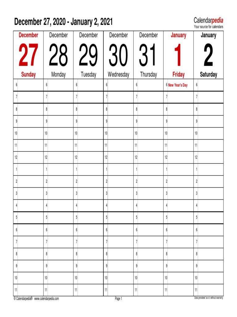 Weekly Calendar 2021 Landscape Time Management | PDF
