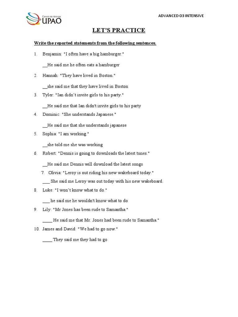 Let - S Practice - Reported Statements | PDF