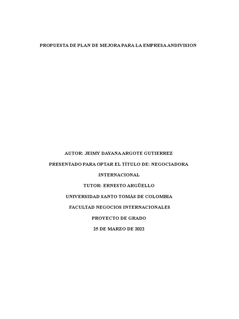 Propuesta de Plan de Mejora para La Empresa | PDF