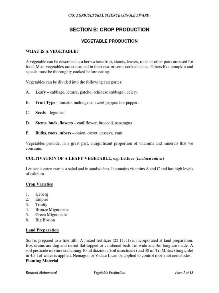 Vegetable Production Guide | PDF | Vegetables | Lettuce