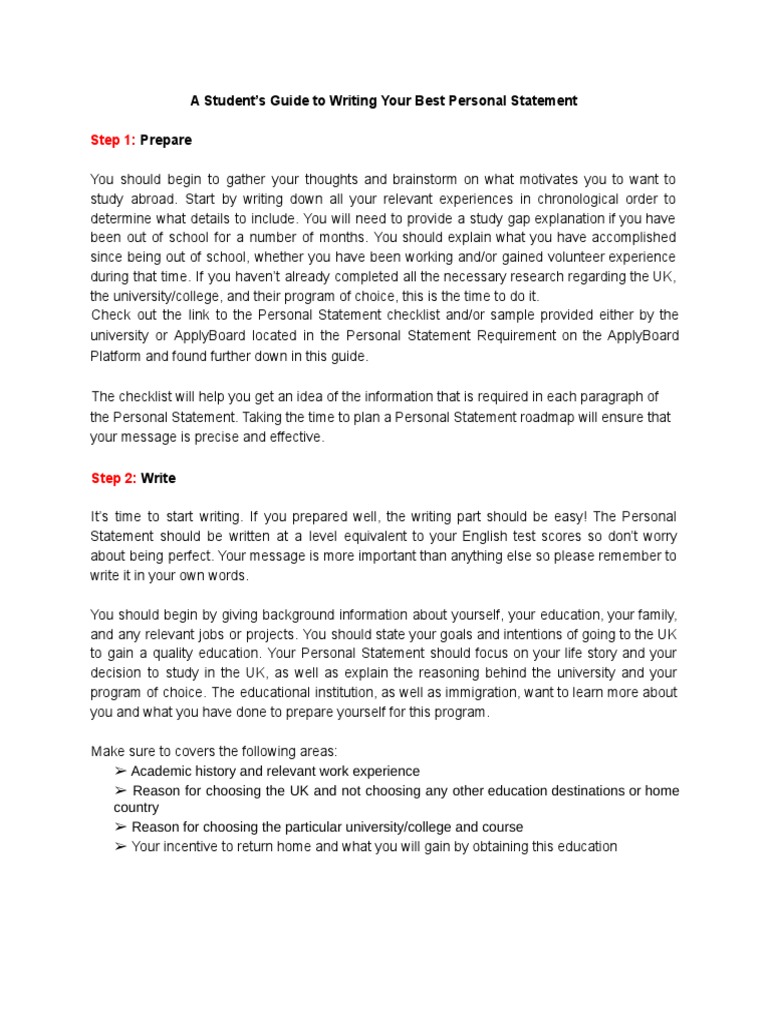 Personal statement guidelines uk pdf