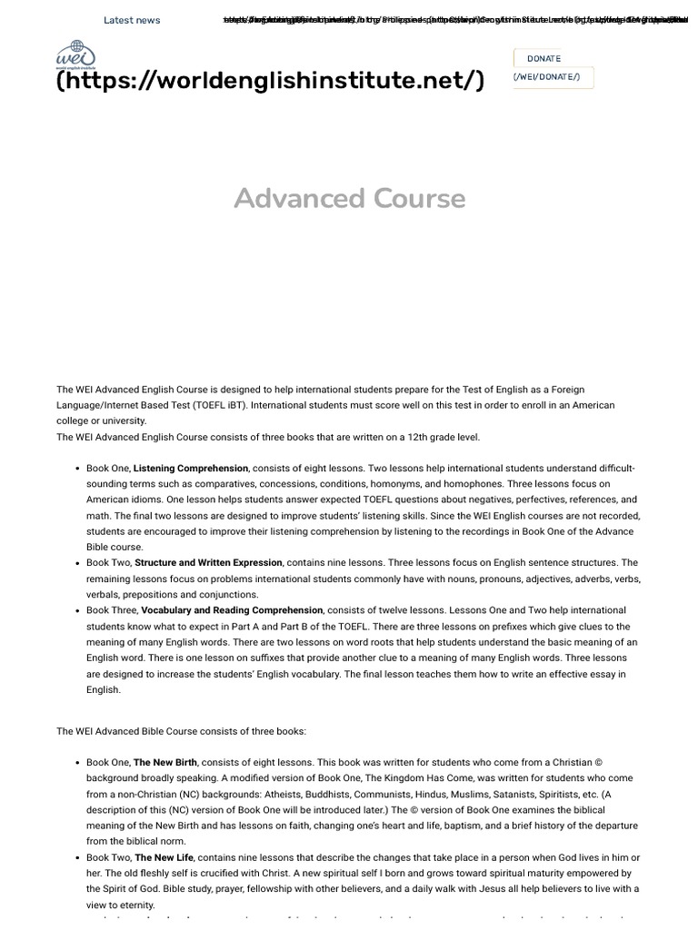 Advanced Course World English Institute PDF English Language