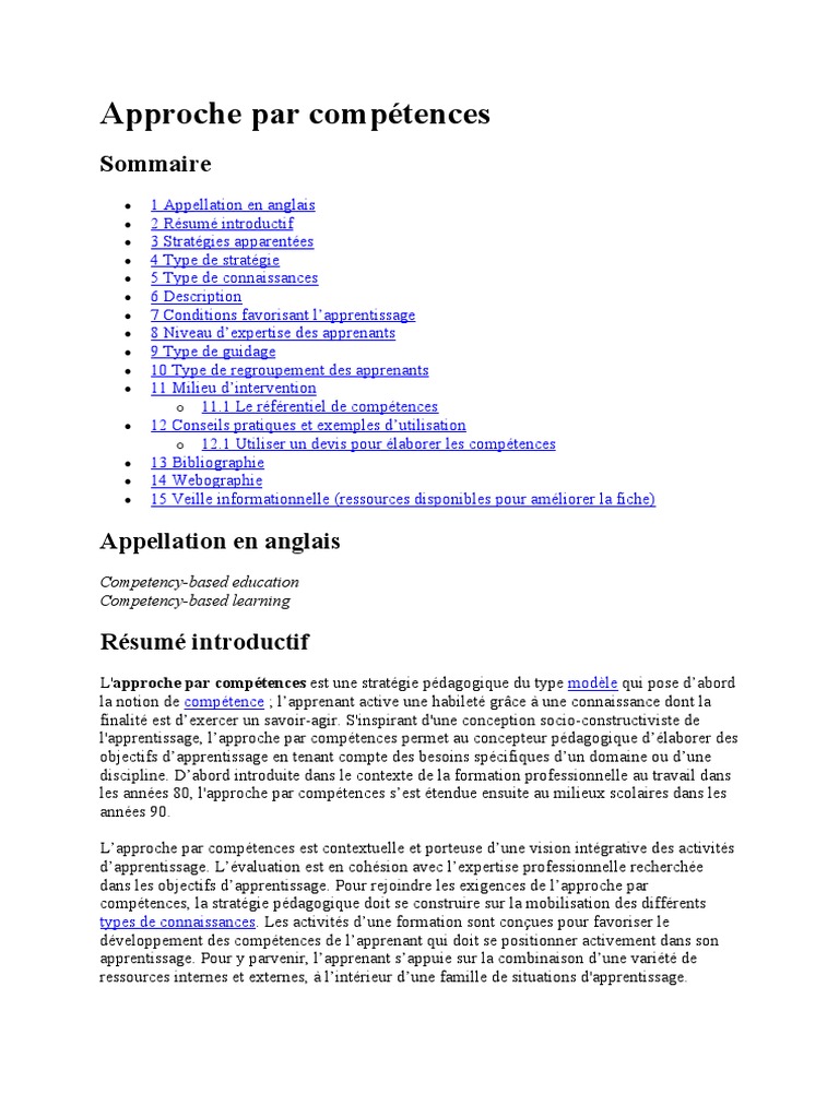 Approche par compétences en pédagogie | PDF | Compétence (Ressources ...