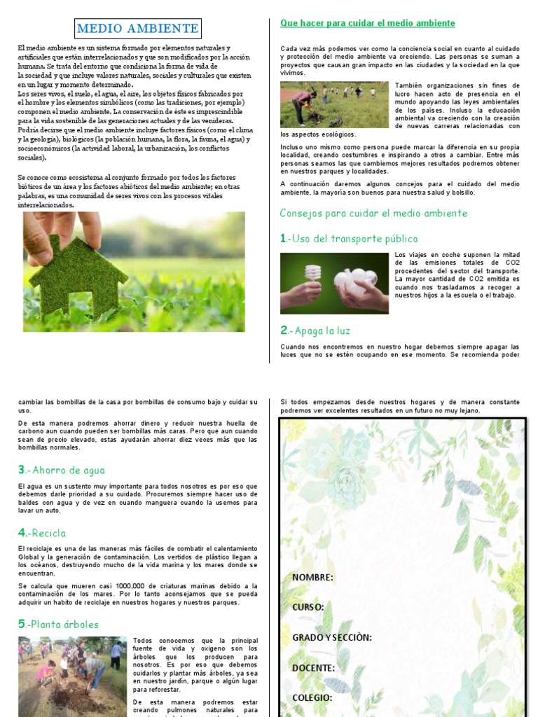 Diptico sobre el Cuidado del Medio Ambiente | PDF | Entorno natural ...