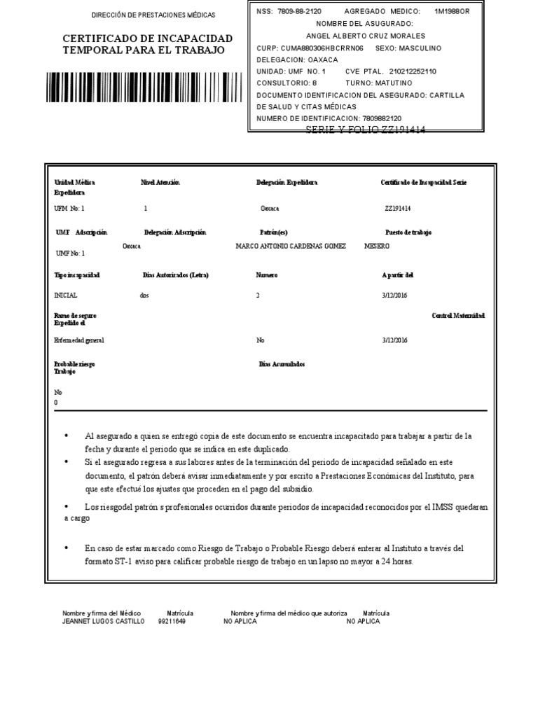 Toaz - Info Justificante Incapacidad Imss PR | PDF | Ciencias de la Salud
