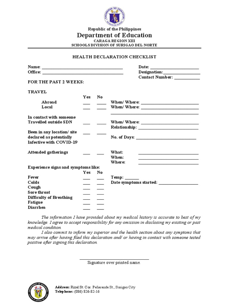 Employees health declaration form PDF Common Cold Diseases And
