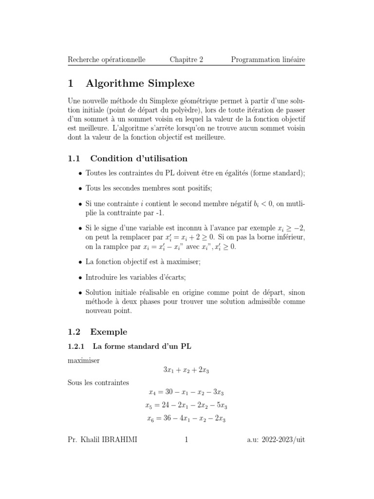 Algorithme Simplexe en Programmation Linéaire | PDF | Optimisation ...