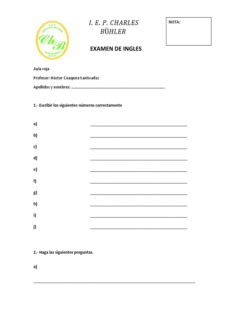 Examen de Ingles - Aula Roja | PDF
