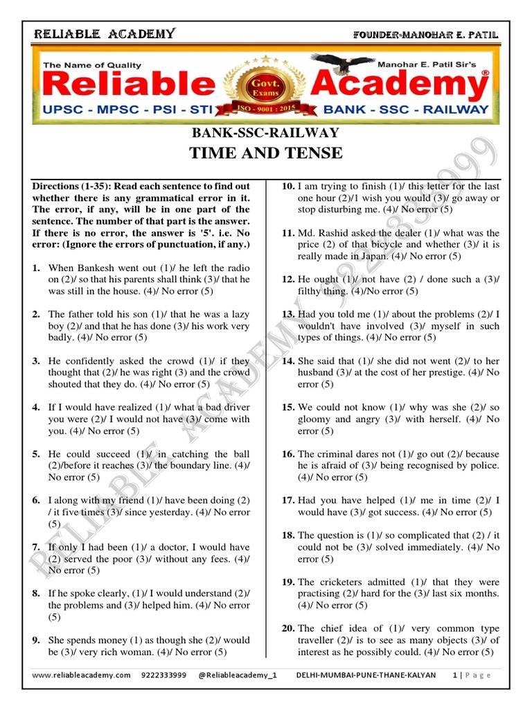 Class 11 Tenses Notes PDF | PDF | Language Arts & Discipline