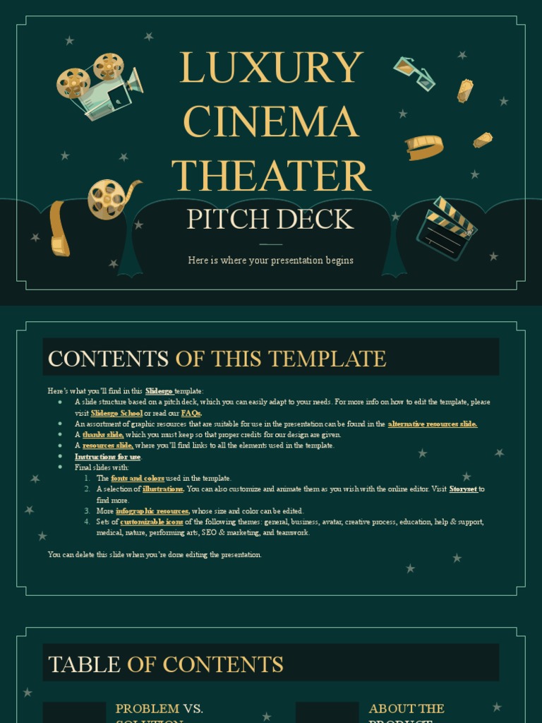 Luxury Cinema Theater Pitch Deck by Slidesgo PDF