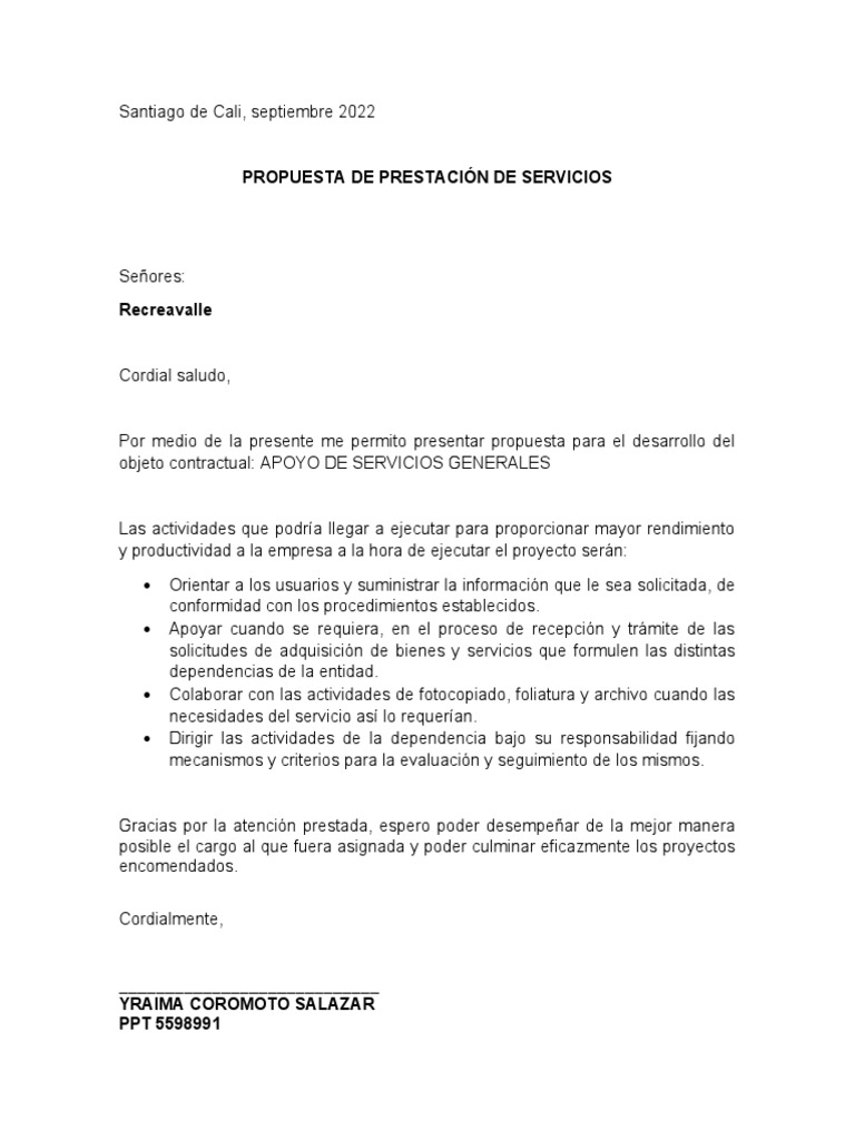 Propuesta de Prestación de Servicios | PDF