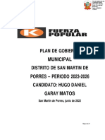 Plan de Gobierno Municipal Distrito de San Martin de Porres - PERIODO 2023-2026 Candidato: Hugo Daniel Garay Matos