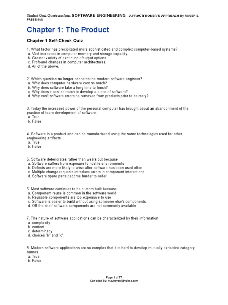 Software Engineering Quiz Questions | PDF